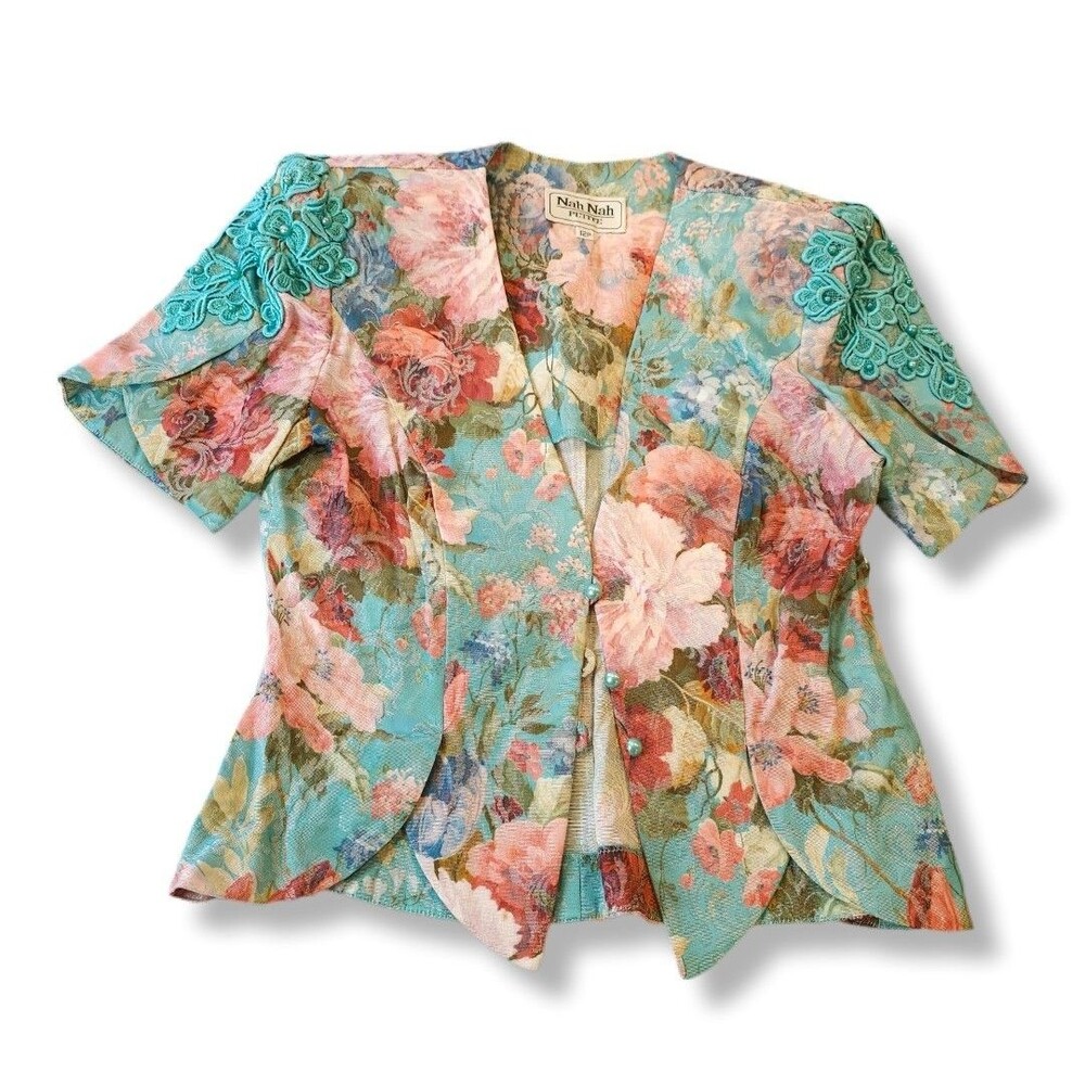 Vintage Floral Blazer fitted Nah Nah Petite 12P Pastel 90s Cottagecore Jacket